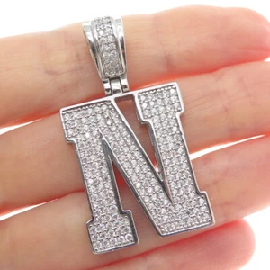 925 Sterling Silver Round-Cut Shaped C Z Letter N Initial Sparkle Pendant - Picture 1 of 6