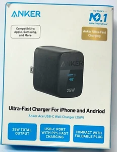 Anker - 312 PowerIQ 3.0 (Ace 2, 25W) Cargador de pared USB-C - Negro - Imagen 1 de 4