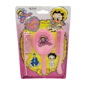 VINTAGE 1983 JA-RU BABY BETTY BOOP VANITY SET PINK COMB BRUSH MIRROR NEW NOS - Picture 1 of 6