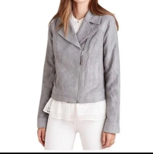 Anthropologie Hei Hei Vegan Gray Soft Moto Perforated Jacket Size M - Picture 1 of 9