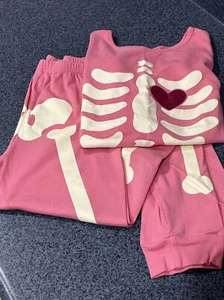 EUC Gymboree Girl's Pink Heart Skeleton Glow in Dark Gymmies Pajamas Sz 12 - Picture 1 of 8