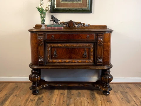 1920's Jacobean Revival Walnut Server, Buffet or Small Sideboard Cover