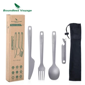 Outdoor Cutlery Camping Tianium Knife Fork Spoon Bottle Opener Set Tableware - Picture 1 of 9