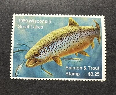 1989 WISCONSIN - State Salmon & Trout Great Lakes Fishing Stamp - MNH - Image 1 of 2