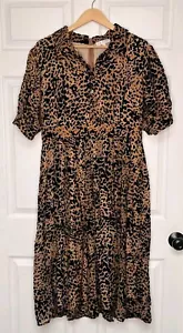 Abito midi Ivy City Co donna XXL Anna stampa leopardata in rilievo manica corta - Foto 1 di 9