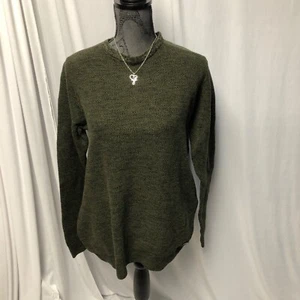 Kangol Sweater Womens Size Large Green Knit Cotton Crew Neck Long Sleeve Comfy - Picture 1 of 9