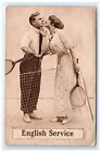 Postcard English Service Tennis Racket Racquet c1910 Man and Woman at Net DB UNP