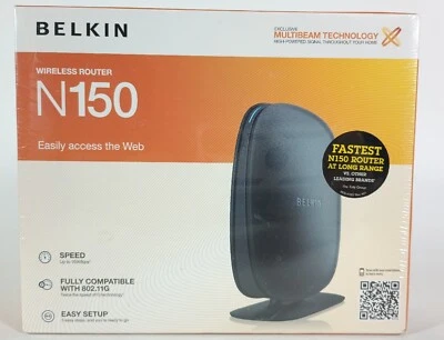 Belkin N150 Wireless/Wi-Fi Router 4x LAN Ports 2.4 GHz F9K1001   (NEW & SEALED) - Image 1 of 4