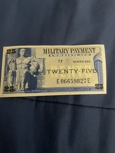 Series 692 25 cents US Military Payment Certificate ** PAPER CURRENCY - Picture 1 of 2