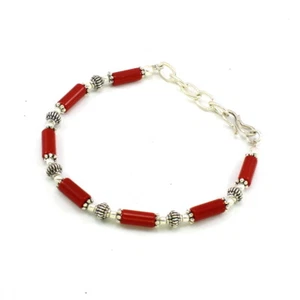 Bracciale Pietra Preziosa Pietra Rossa Naturale Gemma Fatto a Mano Perline Gioielli - Foto 1 di 3