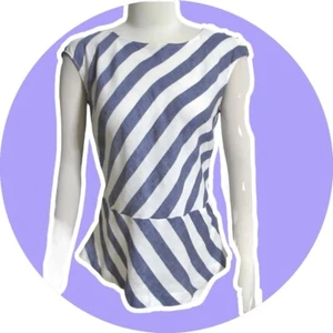 Talbots Women Linen Sleeveless Peplum Blouse Top Linen Blue White Stripe 18 20 - Picture 1 of 11