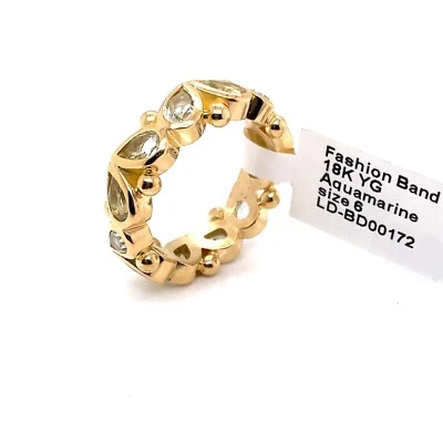 Anel de ouro amarelo 18kt Aquamarine Eternity Band 8,4 gramas pedra preciosa aqua - Imagem 1 de 4