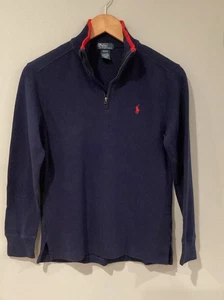 Polo Ralph Lauren Boys Quarter Zip Sweater Pullover Navy Blue Medium 10-12 - Picture 1 of 4