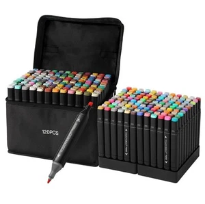 120 Colors Art Markers Pens, Dual Tips Alcohol Markers Set with Base & Carry Cas - Picture 1 of 13