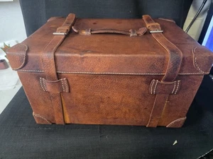 Vintage englischer handgenähter Picknickkorb aus Leder Truhe - Bild 1 von 17