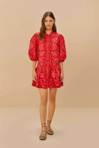 Mini Abito Donna Farm Rio Olivia Cotone Biologico Taglia XS Rosso Floreale - Foto 1 di 19