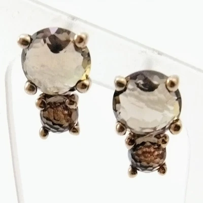 Ippolita Sterling Silver Rose Gold Plated 2 Smoky Quartz Stud Post Earrings FZZ - Image 1 of 4