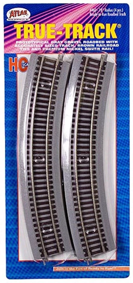 Atlas HO Scale True-Track w/ Roadbed 18" Radius Curve 4-Pack Model Train Track - Image 1 of 1