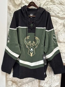 NEW Milwaukee Bucks Superior ‘47 Lacer Hoodie NBA Hockey Jersey Embroidered 2XL - Picture 1 of 4