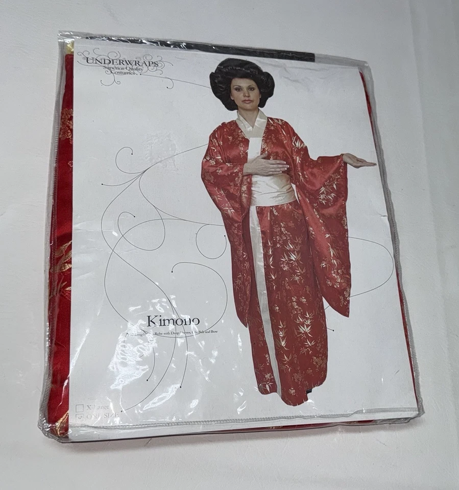 Underwraps Kimono Halloween Costume Cosplay Adult One Size Red Satin Robe NEW - Image 1 of 4
