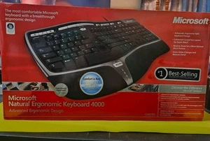 NEW, Microsoft Natural Ergonomic 4000 (B2M-00012) Wired Keyboard, Unopened!! - Picture 1 of 9