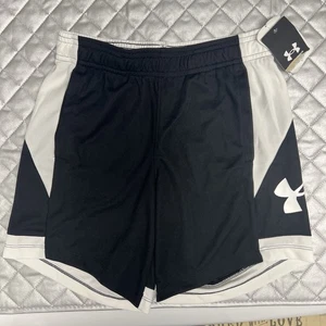 Under Armour NWT Girls Baseline Basketball Youth Medium Shorts Black/White - Picture 1 of 13