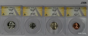 1950 4 COIN PROOF SET ANACS CERTIFIED CENT PF63 RB, NICKEL PF64, DIME PF65 #J306 - Picture 1 of 13