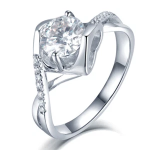 6.5mm-1ct Soiltaire Heart Moissanite Side Accent S925 Engagement Ring Size 6 - Picture 1 of 7