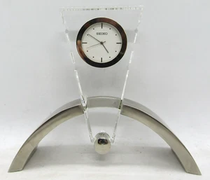 1970s Seiko QHG008S Ribbed Glass Contemporary Desk Clock  - Picture 1 of 11