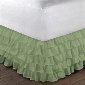 NEW 1PC SOLID PLAIN BED DRESSING RUFFLE SKIRT 20" INCH DROP 5 LAYERED IN 4 SIZES - Picture 1 of 11