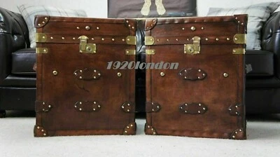 Finest English Trunk Leather Antique Inspired Side Table Trunks Amazing - Image 1 of 4