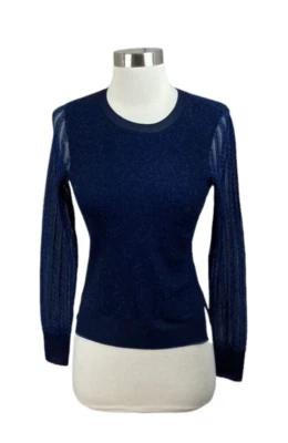 rag & bone Navy Rib Metallic Herringbone Sleeve Wool Cashmere Sweater Size XXS - Image 1 of 4