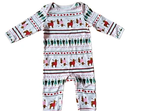 OLD NAVY Light Pink Christmas Reindeer & Trees One Piece Cotton 6-12 Mo Girl - Picture 1 of 4