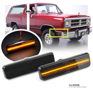 For 72-93 Dodge RAM Truck Ramcharger Smoked Front LED Side Marker Light Lamp Set