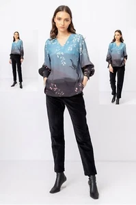Ivko Blusa Fantasia Fiori Uccello Blu Giapponese Indigo Viscosa 212563 - Picture 1 of 8