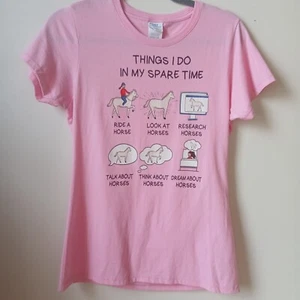 Horse Lover Pink Women's Small Tee Cute Graphic Quote Equestrian S T-Shirt Pony - Picture 1 of 11