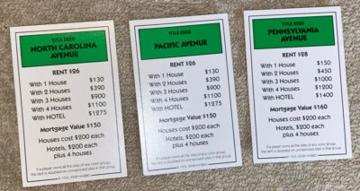 Монополия 2008 настольная игра - запасная часть - 3 зеленые карты собственности - Изображение 1 из 4