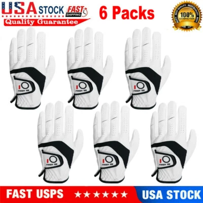 FINGER TEN Mens Golf Gloves Large XL Leather Left Right Hand Lh Rh Pack Grip Soft L 6 Pack