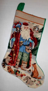 Completed Needlepoint Christmas Stocking THE WOODLAND SANTA by Kooler Classic - Imagen 1 de 6