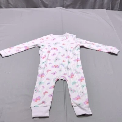 Koala Kids Pink And White Butterfly Footie Romper One Piece - Image 1 of 4