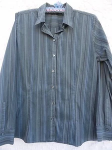Eddie Bauer Blouse Outdoor Misses L Slate Blue Green Stripe Cotton MINT - Picture 1 of 6