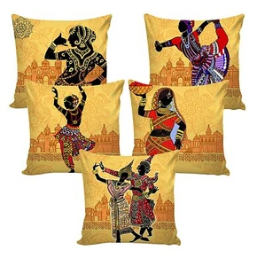 Set of 5 Ethnic Hand Made  Polyester  Jute Throw Pillow Cushion Covers US - Picture 1 of 4