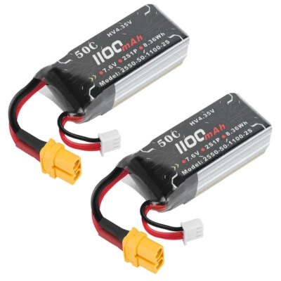 2 Stück 7,6V 50C 1100mAh 2S Lipo-Akku mit XT60 für Traxxas 1/16 Auto-LKW RC Auto - Bild 1 von 4