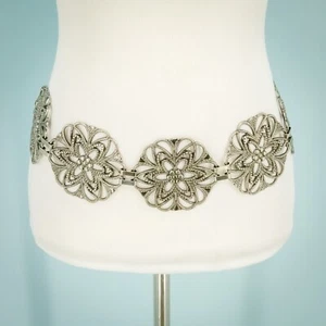 Wide Silver Tone Metal Circle Concho Statement Adjustable Waist Sling Belt - Imagen 1 de 5