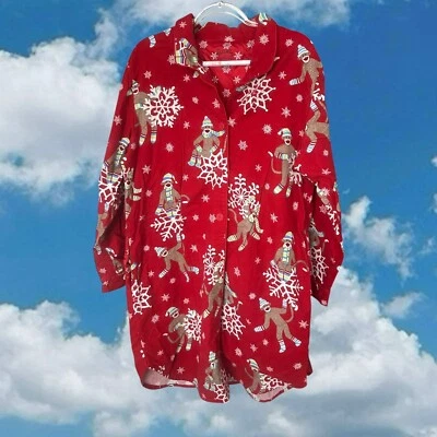 Nick & Nora Sock Monkey Pajamas Night Flannel Gown Pockets Size XXL Pockets - Image 1 of 4