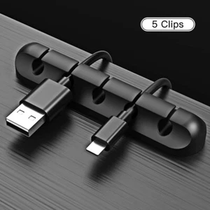 Silicone USB Charge Cable Holder Wire Desk Clips Organizer Cord Cable Management - Picture 1 of 6