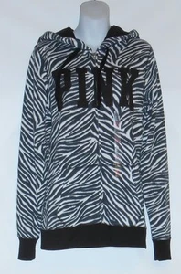 Victoria's Secret Pink French Terry Zebra Zip Hoodie Black & White XS NWT - Picture 1 of 2