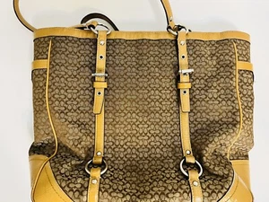 Coach Brown Signature logo Tote Bag Satchel Purse Leather - Picture 1 of 10