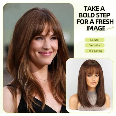 Парики Auburn из прямых человеческих волос с челкой для женщин повседневная одежда без кружева - Изображение 1 из 4