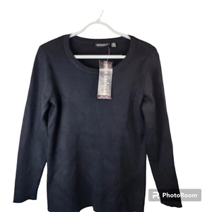 New Nina Leonard Sweater Womens Size L Fine Rib Knit Black Rayon Polyester Blend - Picture 1 of 8